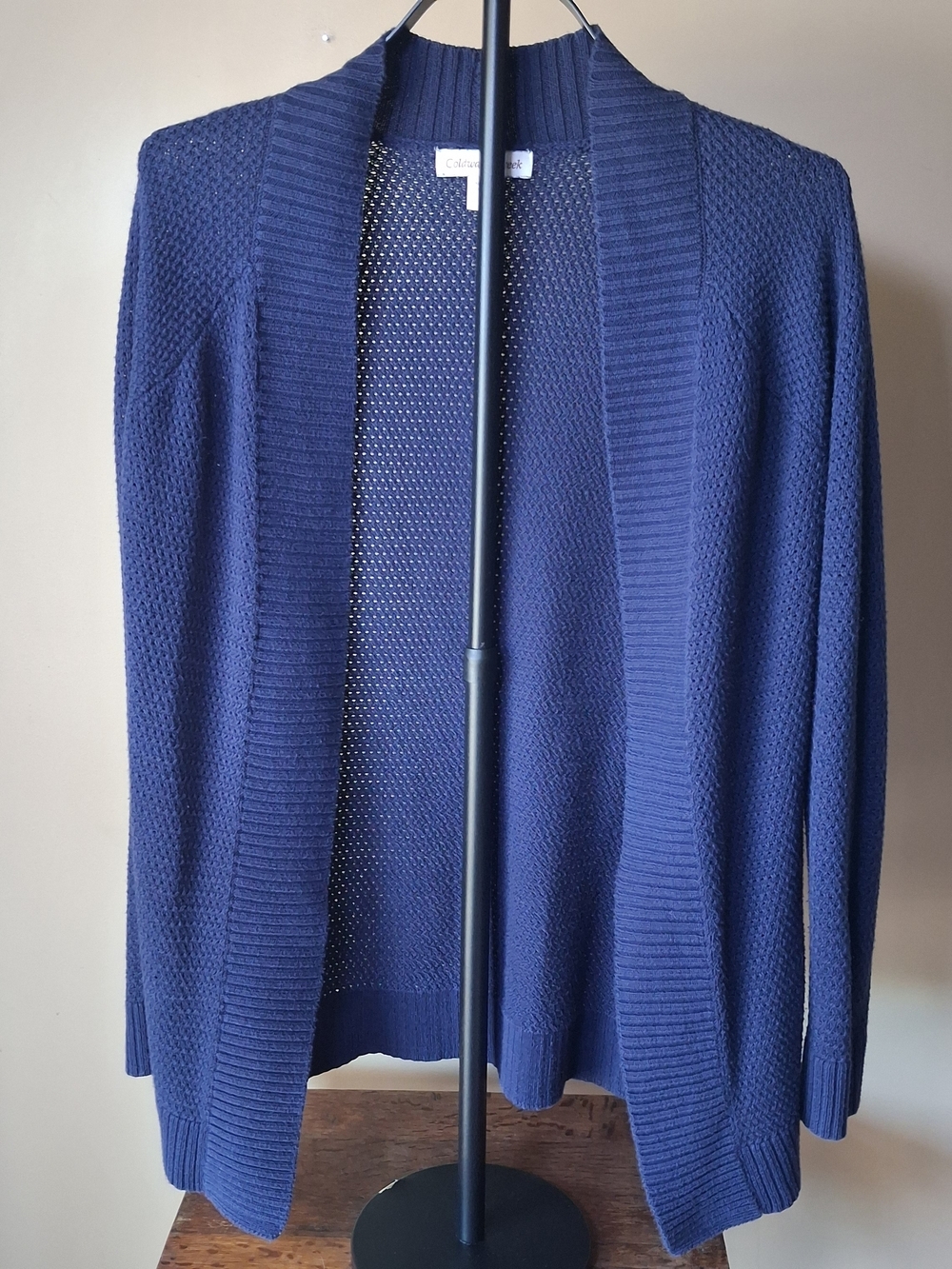 Coldwater Creek Women’s Navy Open Knit Cardigan Sweater Lightweight; Size S